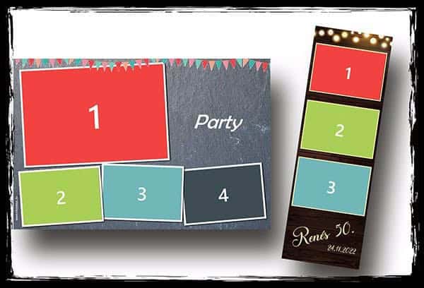 Fotobox Design für Geburtstag oder Party mit bunten Layouts Fotocollage mit vier Bildern und Party-Design
