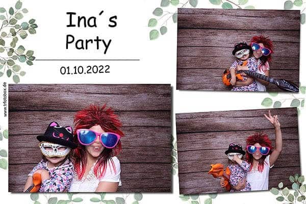 Lustige Fotobox-Collage von Ina’s Party im Hotel Schloss Lichtenwalde Fotobox für Feier im Hotel Schloss Lichtenwalde mit Kindern in Verkleidung und Collagenlayout