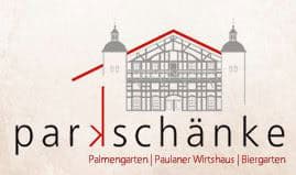 Logo der Parkschänke mit stilisierter Fachwerkhaus-Grafik und Schriftzug für Palmgarten, Paulaner Wirtshaus und Biergarten.