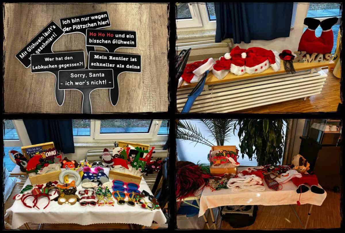 Festliche Fotobox-Requisiten für Weihnachten – ideal für Firmenfeiern und Familienfeste Weihnachtliche Requisiten für die Fotobox: Mütze, Geweih, Schilder