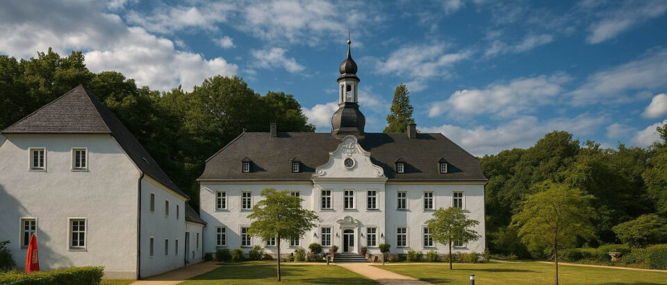 Elegante Hochzeitslocation auf Schloss Rabenstein mit barockem Haupthaus und gepflegtem Schlosspark.