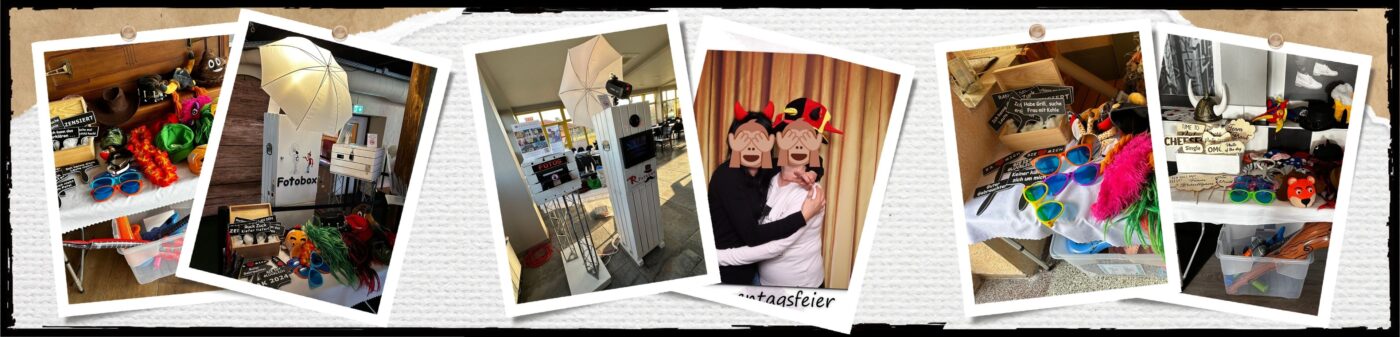 Fotobox Requisiten für kreative Schnappschüsse Verschiedene witzige und kreative Fotobox Requisiten auf einem Tisch
