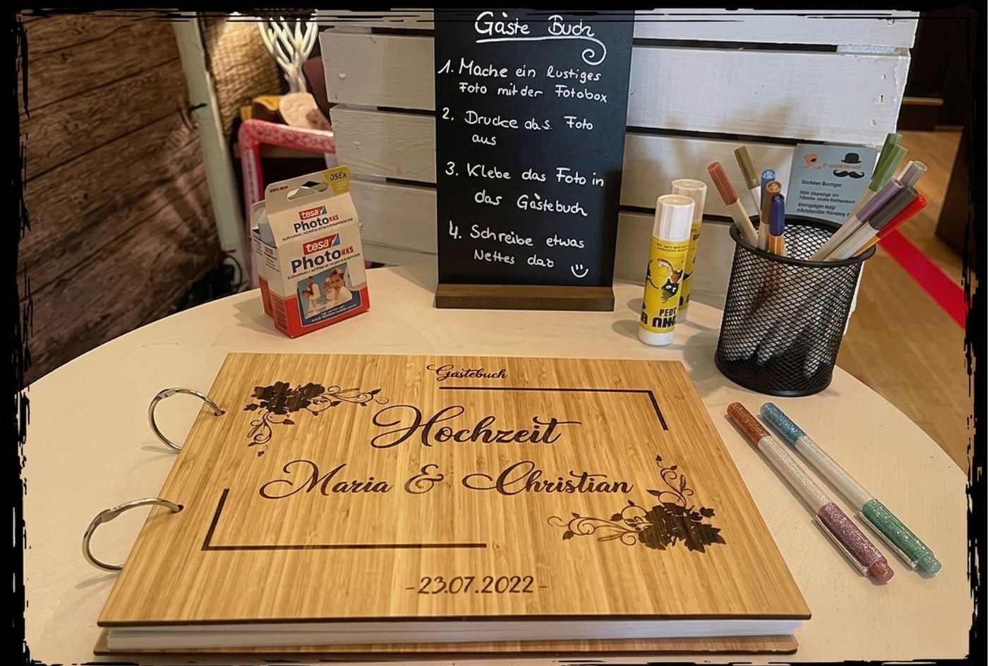 Premium Foto-Gästebuch für deine besten Aufnahmen Hochwertiges Foto-Gästebuch mit Zubehör für Events