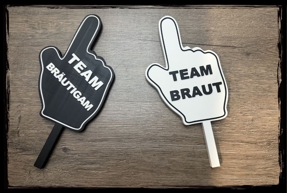 Fotobox props Hochzeit Team Braut und Team Bräutigam Schilder im direkten Set-Vergleich