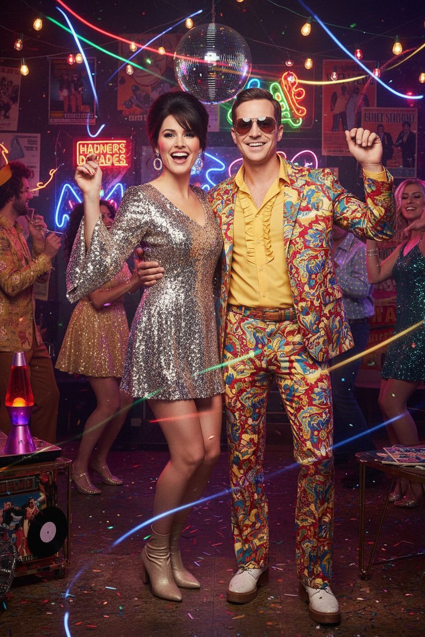Schriller 70er Jahre Disco Party KI Look