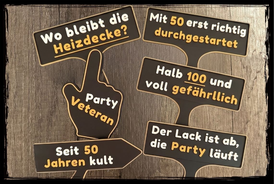 Übersicht des Fotobox Schilder Sets zum 50. Geburtstag