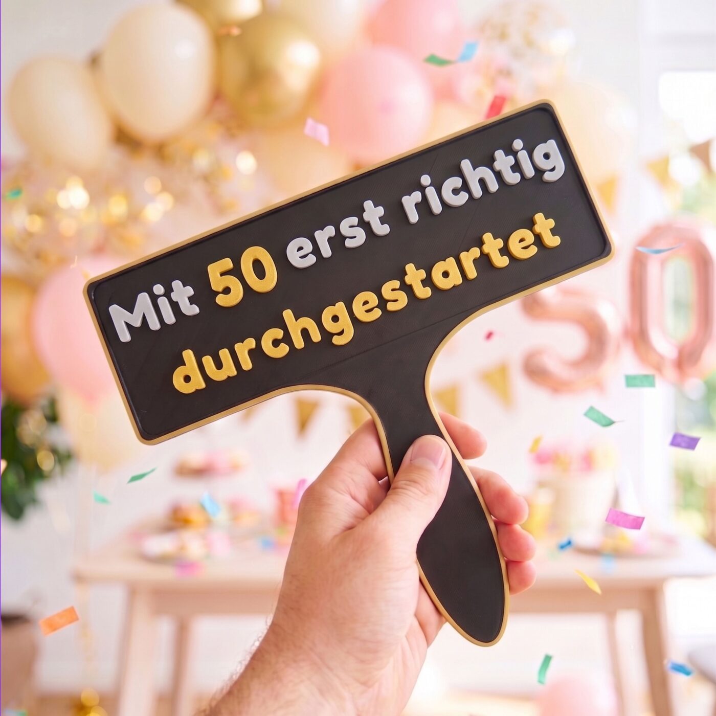 Fotobox Schild Mit 50 erst richtig durchgestartet