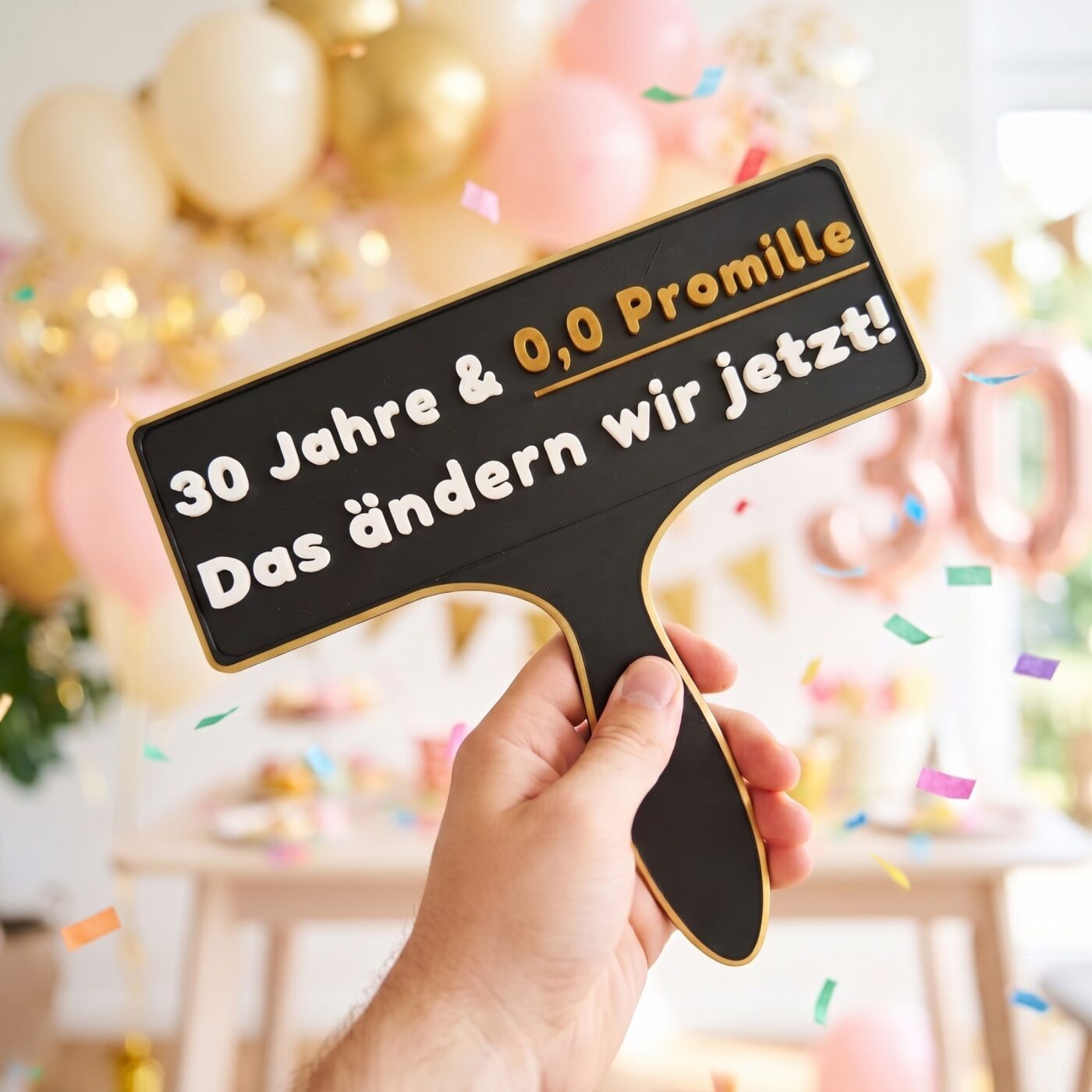 Fotobox Schild mit dem Spruch 30 Jahre und 0,0 Promille Das aendern wir jetzt in einer Hand